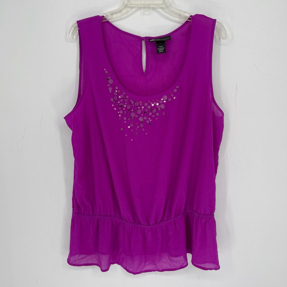 Lane Bryant Women's Purple Sequin Peplum Sleeveless Blouse Size 18/20